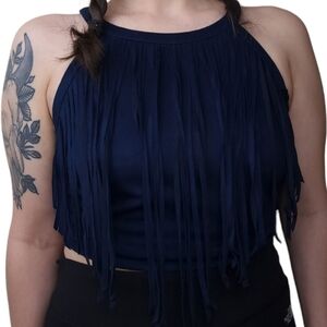 Navy Fringe Crop Top